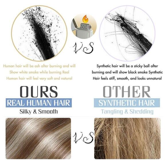 Remy 100% Human Hair Topper Women Ash Blonde Mix Clip-In 14in Hairpiece w/ Bangs - Picture 2 of 9